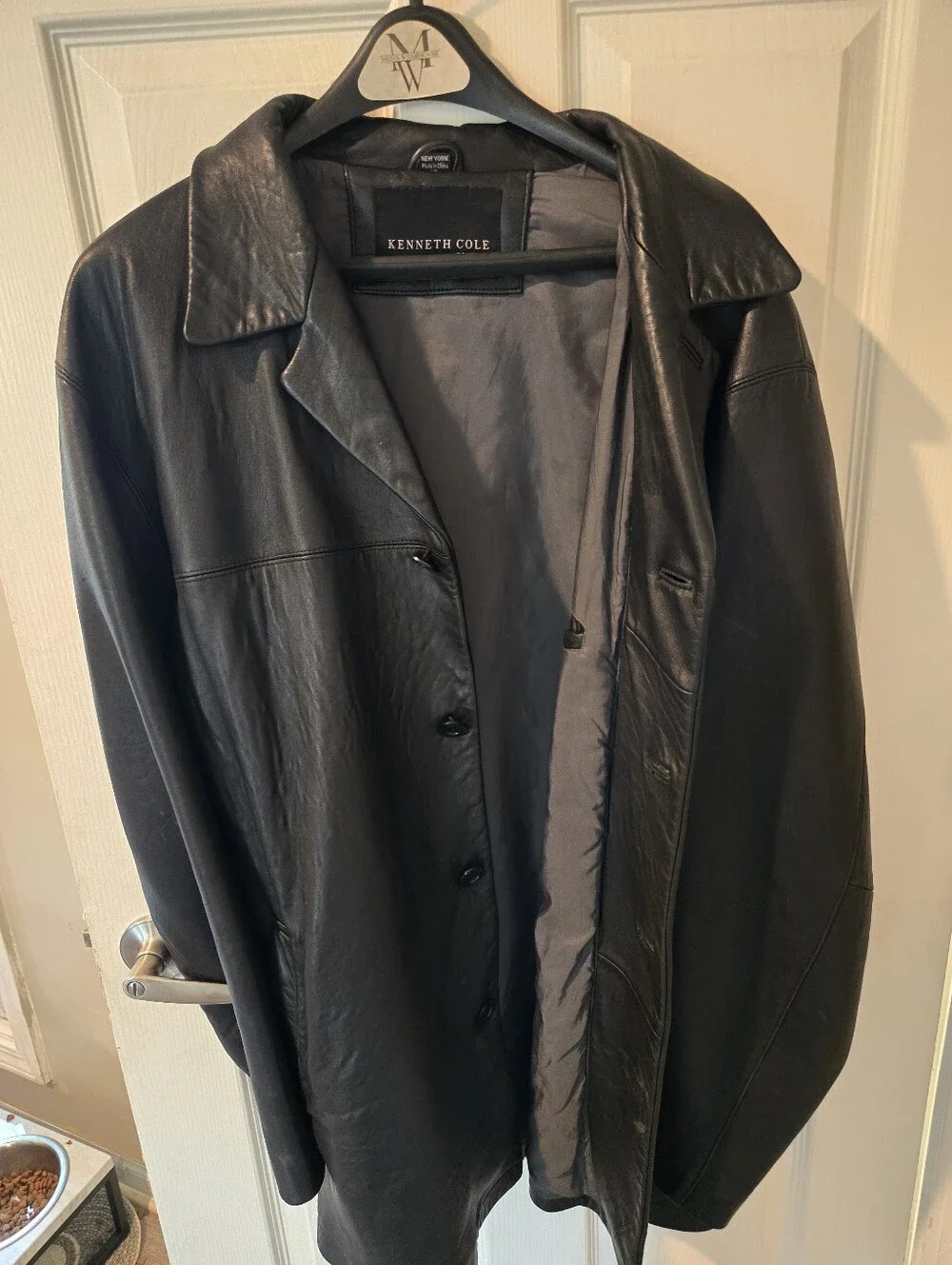 Kenneth Cole New York Black Leather BLAZER Coat XL